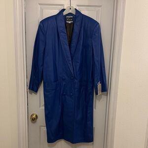 Elegant Blue Leather Women's Coat